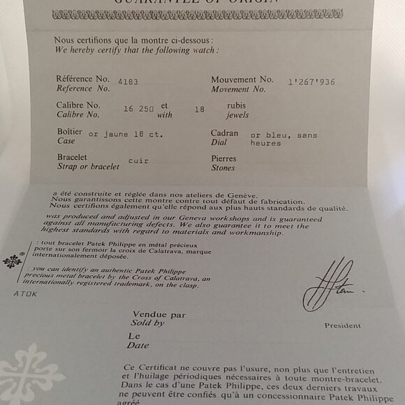 Patek Philippe  Certificate of Origin & Booklets, Reference 4183, - Picture 6 of 10